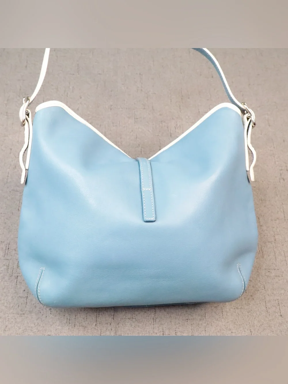 Coach Blue Leather Shoulder Bag with Cream Trim